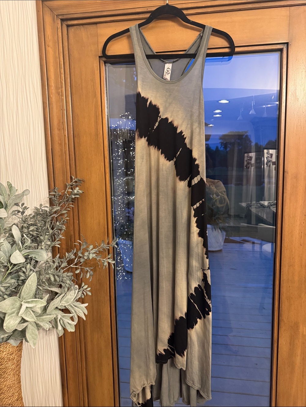 Go Couture Olive-Grey Tank with Black Tie-Dye Accent